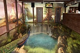 Интерьер караоке-бара: 3D полы, стены декорированы шелком